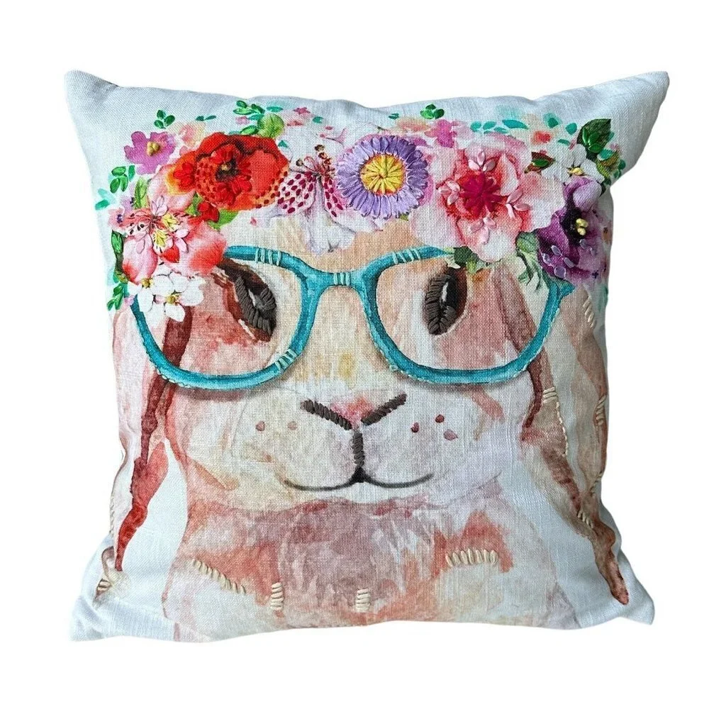 The Carrot Patch Throw Pillow 18x18 Inch Bunny Rabbit Flowers Spring‎ Easter